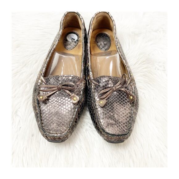 Clarks Dunbar Cruiser Loafers Women’s 9.5 Snake-Print Metallic Bronze Comfort - Picture 7 of 13